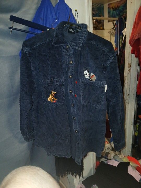 Disney Mickey And Pluto Corduroy Button Up Shirt 