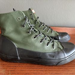 Hunter x Green Canvas/ Black Rubber Ankle Rain Boots Men 10 Women’s 12 Unisex