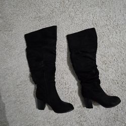 Thigh High Black Suede Boots - NEW