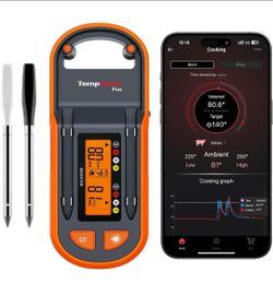 ThermoPro TempSpike Plus 600ft Wireless Meat Thermometer with 2 Color-Coded Probes, Bluetooth Meat Thermometer Wireless with LCD-Enhanced Booster for 