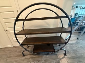 Round burnt Adler and metal bookshelf - World Market