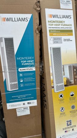 New Williams 35,000 btu Monterey Wall Heater Furnace 35k Natural Gas.