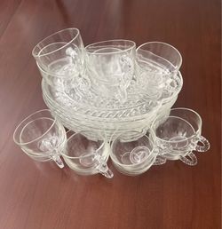 Vintage Federal Glass Wheat Pattern Snack Set