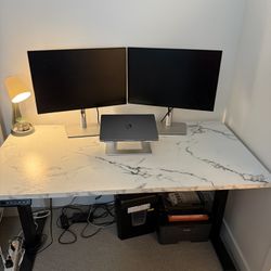 FlexiSpot Standing Desk W/ Marble grey Desktop & black Frame 