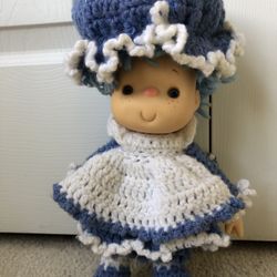 Vintage 80s Blueberry Muffin Stuffed Doll with Knitted Outfit and Hat 13in  