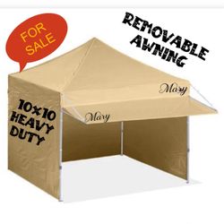 Pop Up 10x10Canopy Tent Heavy Duty with Awning, Sidewalls, Sand Bags and Rolling Bag.