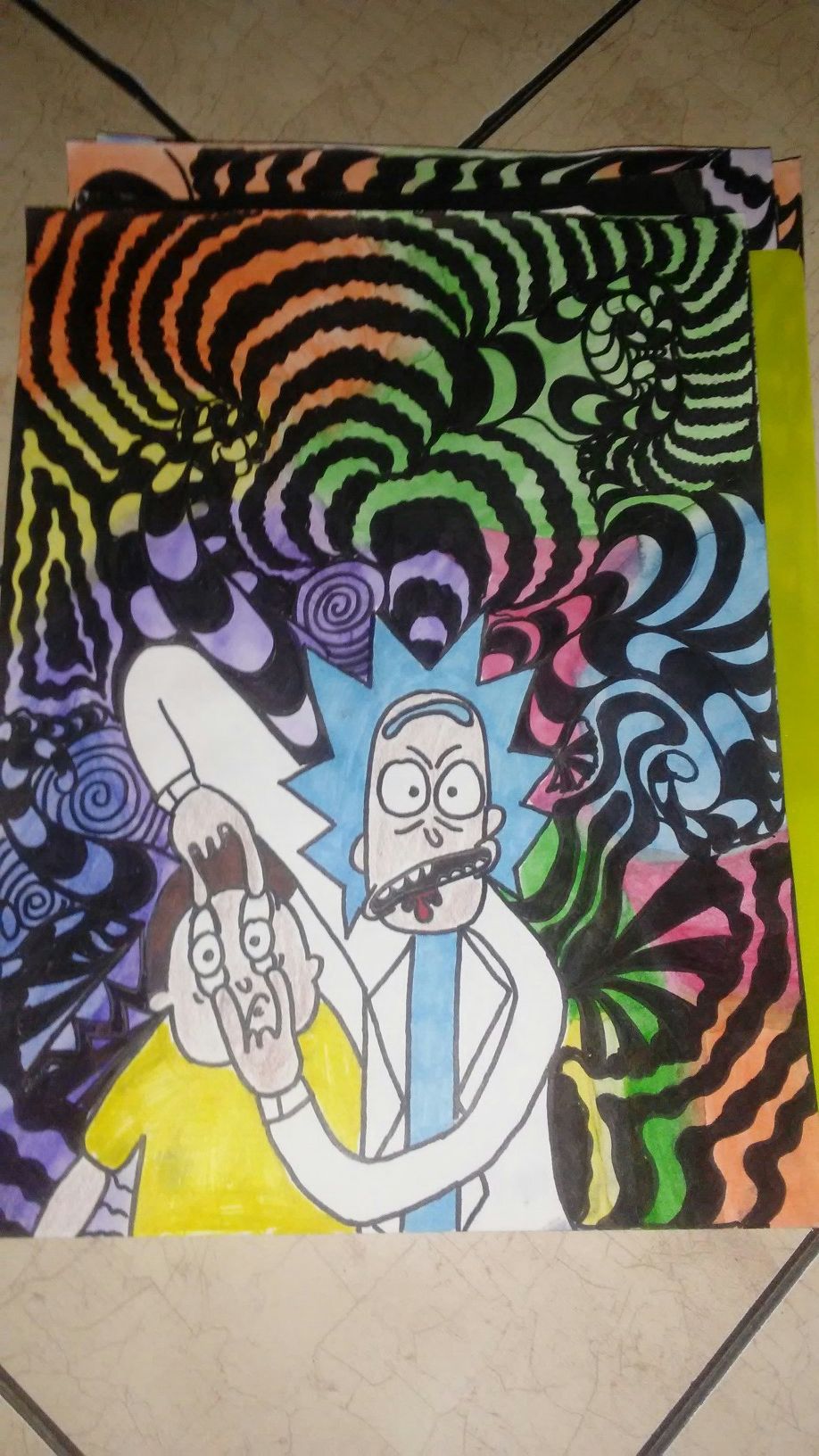 Trippy Rick and Morty drawing artwork