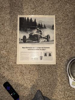 Bob Unser Pikes Peak Race Car Champion Spark Plugs 1956 Ad Magazine Print. Has a scratch see pics 