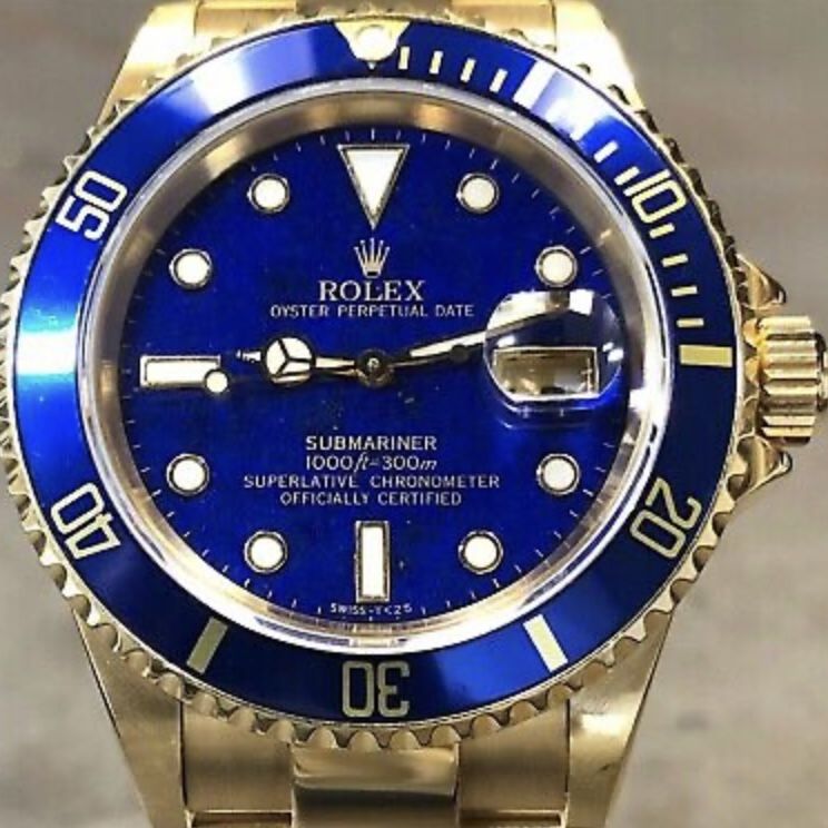 VINTAGE ROLEX SUBMARINER 16618 18K YG RARE LAPIS LAZULI DIAL