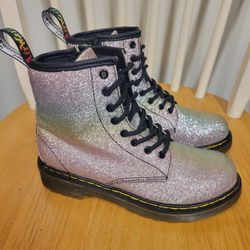 Dr. Martens Kids Girls 1460 Glitter Boots Pink 8-Eye Lace-Up Size 2