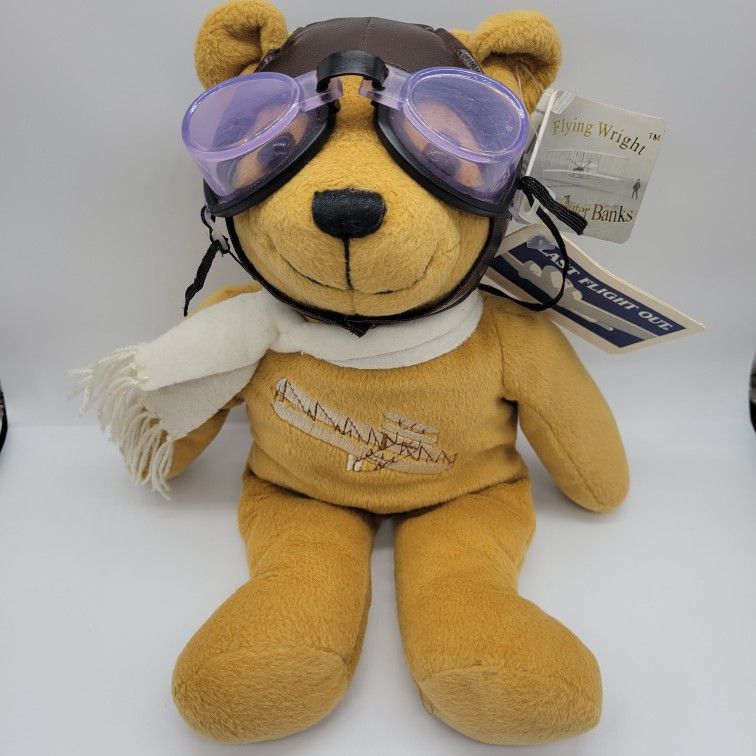 Vintage Flying Wright Plush Bear Wright Brothers In the Outer Banks Goggles VTG