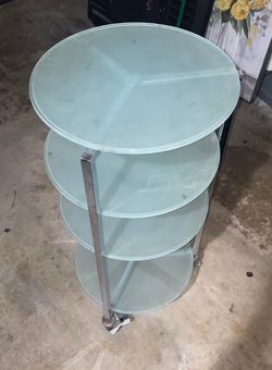 Chrome & Frosted Glass 4-Tier Round Rolling Storage Cart / Bar Cart