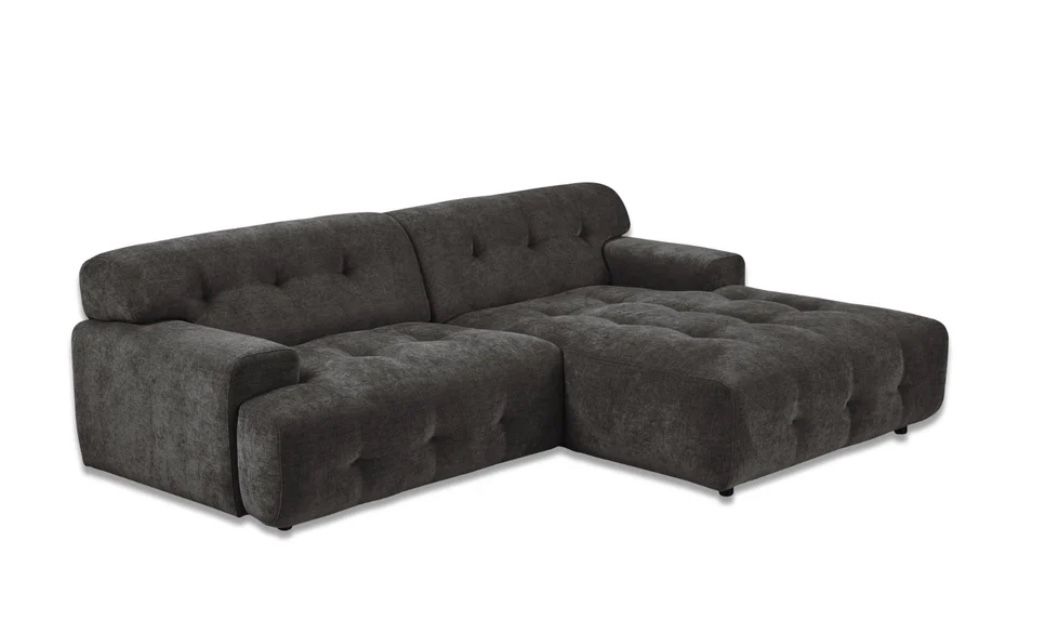 Bob Chaise Sectional 92" soft Voluminous Charcoal Upholstery
