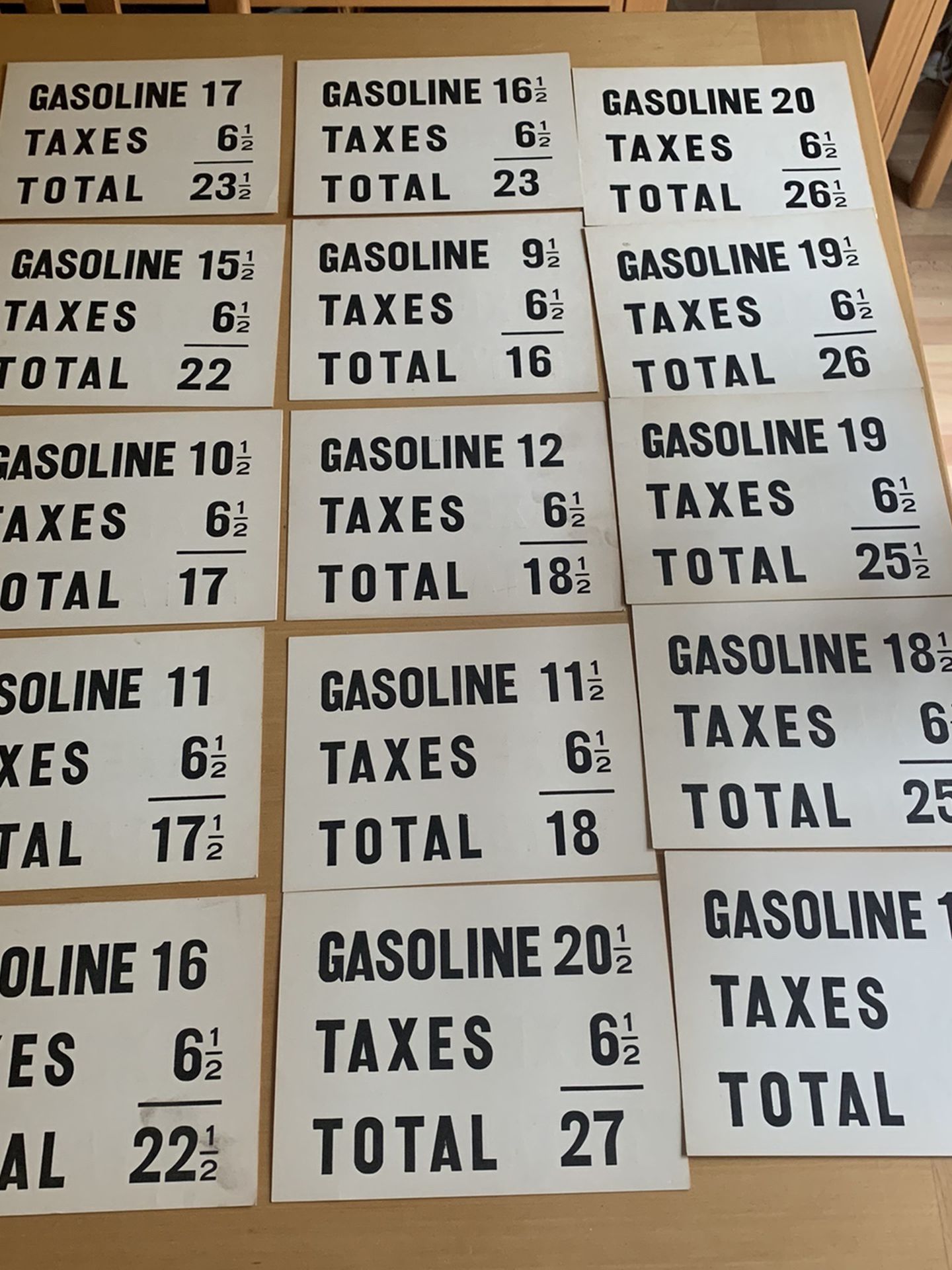 15 Original visible gas pump price cards