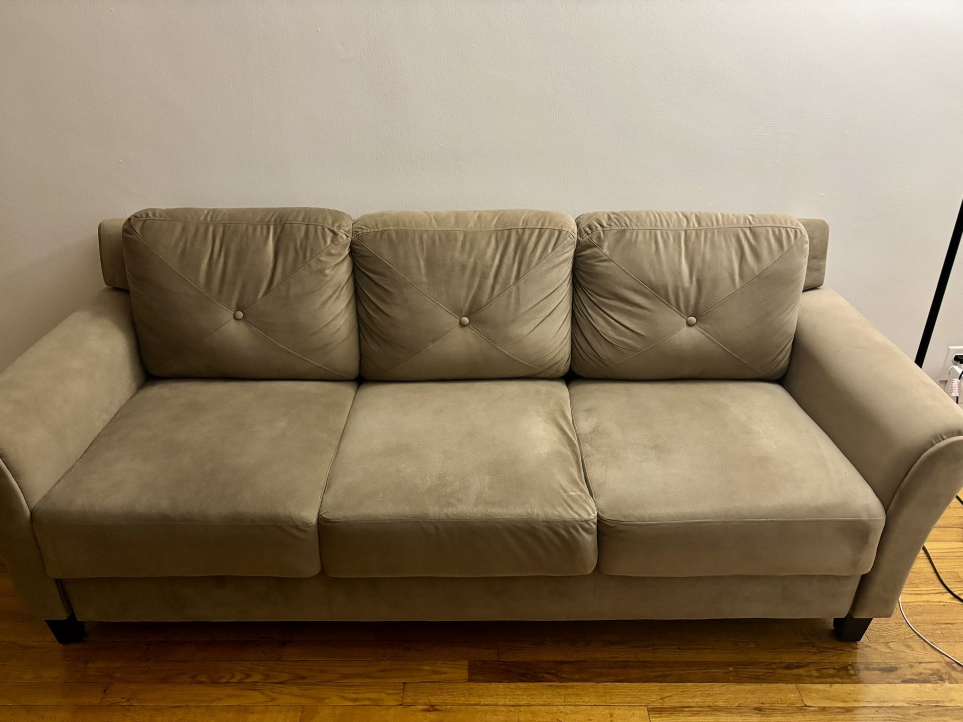 Three Cushion Brown Fabric Couch
