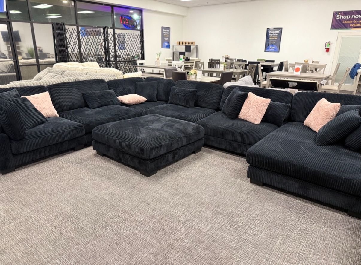 Black XL Corduroy Sectional Set - Free Delivery Promo
