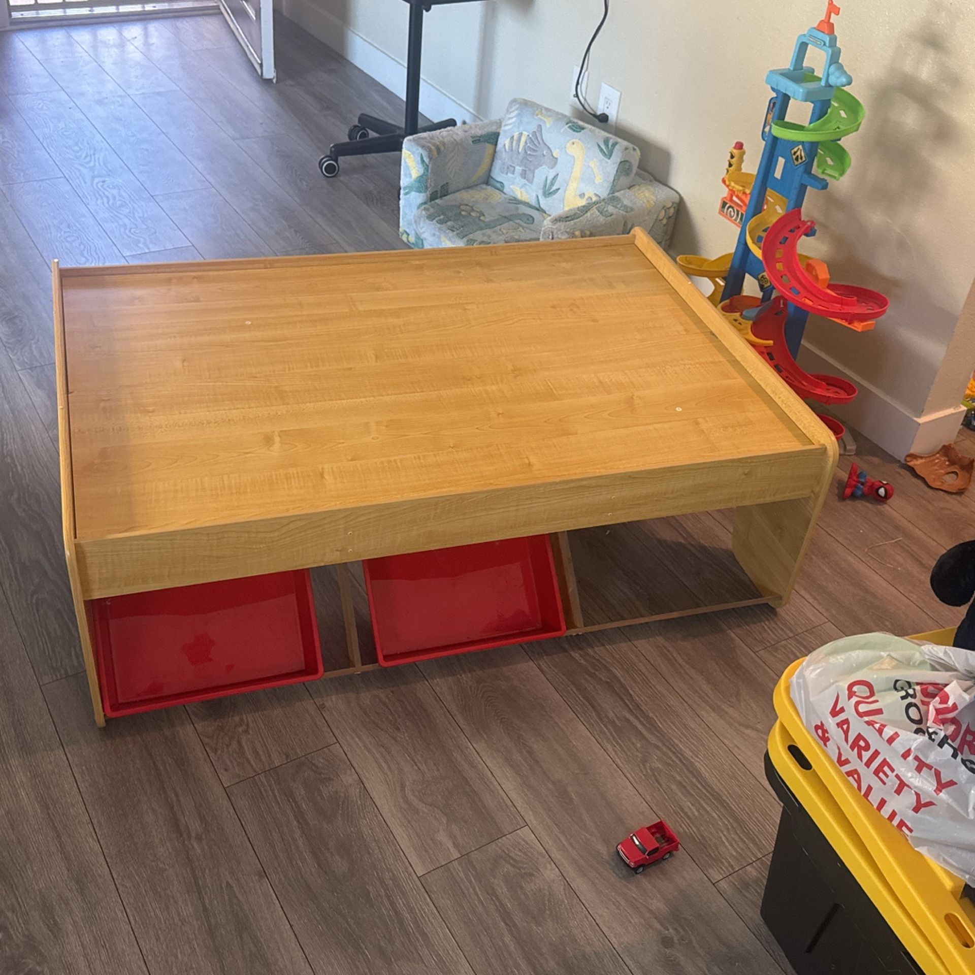 Kids Wooden Train Table with Storage Bins