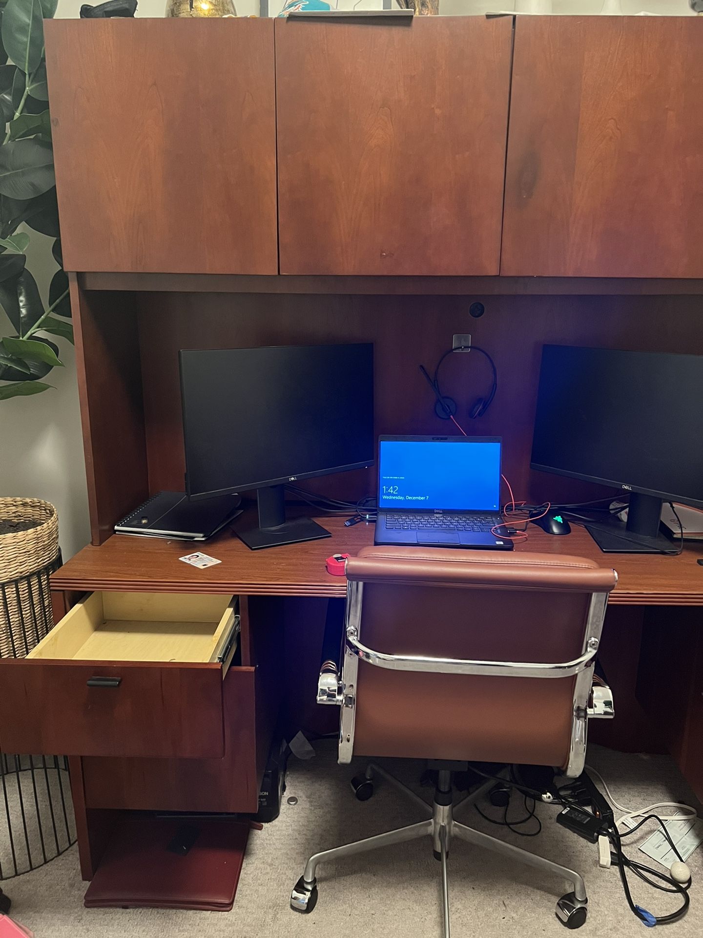 72” Office Desk with Hutch, Chestnut Wood