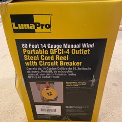 New LumaPro 80 Foot 14 Gauge Manual Wind Portable GFCI-4 