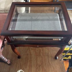 Louis XV Style Mahogany Curio Display Table With Bronze Mounts.   43” wide , 24 “ depth, 29 “ high  $250