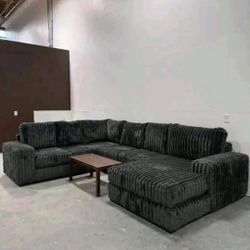 CORDUROY BLACK BRAND NEW SECTIONAL POP-UP SLEEPER SAME DAY DELIVERY 