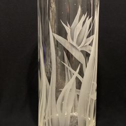 Vintage Peill Moonlite Flowers Etched Design Large Crystal Glass Vase 14” Germany
