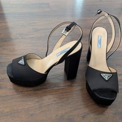 High Heel Sandals, Black Satin, Very Cute!