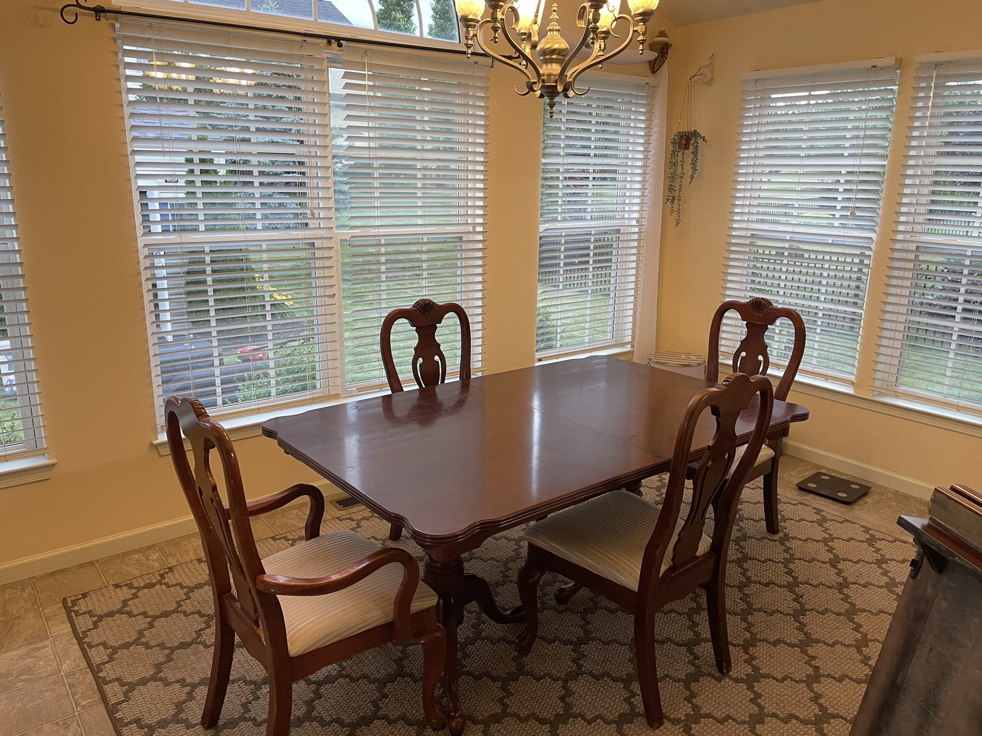 Dining Table and Chairs- Solid Cherry Wood Double Pedestal Dining Table with 6 Chairs & 2 leafs- vin