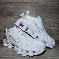 Nike Shox TL Sneaker Shoes White Metallic Silver AV3595-100 Men's Size 10.5 / Mens Size 11 NEW