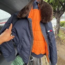 Tommy Hilfiger Women's Full Fur Zip Bomber Jacket Size Small Rare