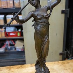 Eugene Marioton Bronze Woman 19th Century. NICE VINTAGE ITEM. 21 INCHES TALL. 