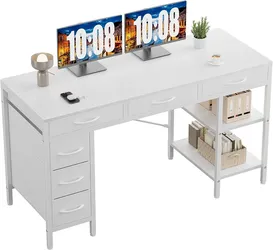 Sweetcrispy 55" Computer Desk with 6 Fabric Drawers & Storage Shelves

Reversible Gaming Desk, Office Desk, Computer Workstation, Corner Desk with Sto