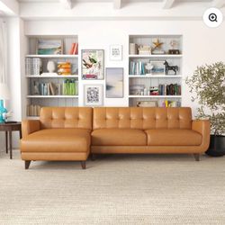 Cassie Tan Leather Sectional Sofa Left Facing Chaise FINANCE AVAILABLE 