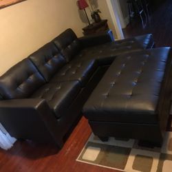 Leather Sectional Sofa Couch With Ottoman
