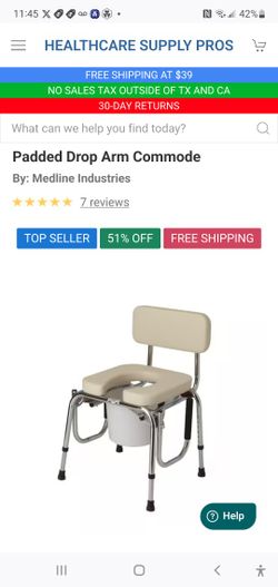 Guardian Padded Drop Arm Commode, 350 lb. Weight Capacity (