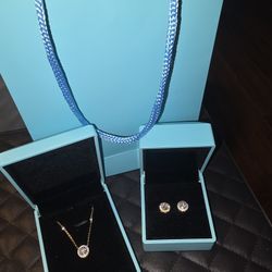 Gold Cubic Zirconia Stud Earring And Necklace Set *BRAND NEW*