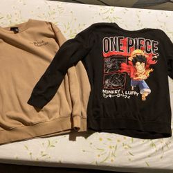 The British Museum Mount Fuji Katsushika Hokusai,  One Piece Monkey D. Luffy Collage Crew Neck Anime Sweatshirt