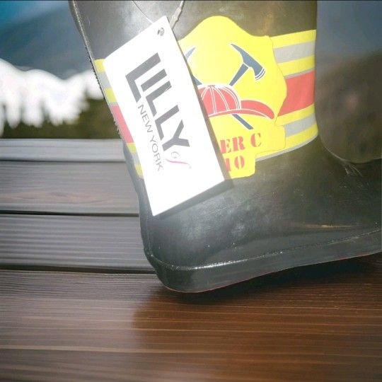 Boys Rain Boots Youth Size 1 Fireman Pull On Lilly of New York EUC