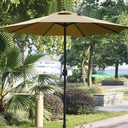 9Ft Patio Umbrella Outdoor Table Umbrella with 8 Sturdy Ribs (Tan)