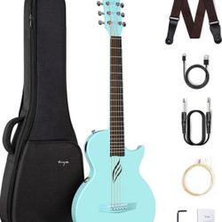 Enya NOVA Go SP1 Carbon Fiber Acoustic Electric Guitar with Smart AcousticPlus 35 Inch Travel Acustica Guitarra Starter Bundle Kit of Gig Bag, Strap, 