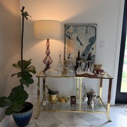 Vintage Brass & Glass Hollywood Regency Bar Cart / Console Table