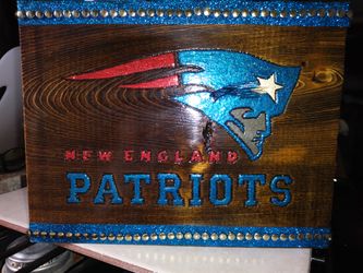 HANDCRAFTED WOOD PATRIOTS FOOTBALL SIGN