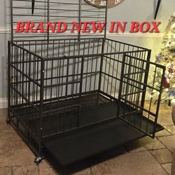 New In Box! 2 Door Top Opening Heavy Duty Dog Crate 48" Xxxl Dog Kennel With Tray 360° Lockable Wheels  Fold & Store Dog Animal Cage  Jaula De Mascota