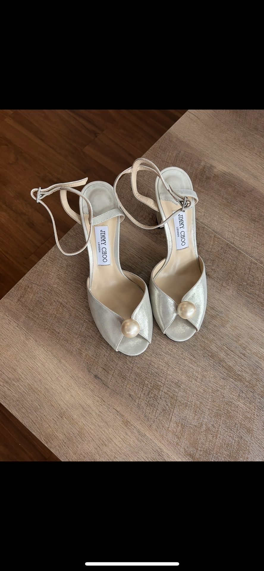 Jimmy Choo Sacaria 85MM Shimmer Suede Sandals – Size 39.5