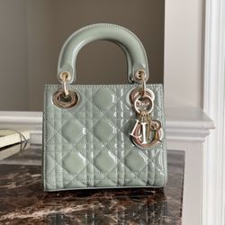 Mini Lady Dior - Stone Gray Patent  Cannage Calfskin