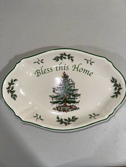 Spode Christmas Tree 'Bless This Home' Oval Dish