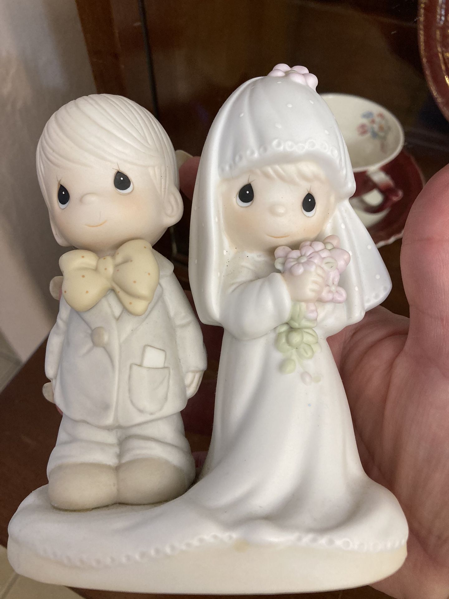Precious Moment Bride & Groom and Ring Boy & Flower Girl and a small plaque
