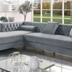 Brand New Grey Plush Sectional Sofa w Storage (Pillows Included)