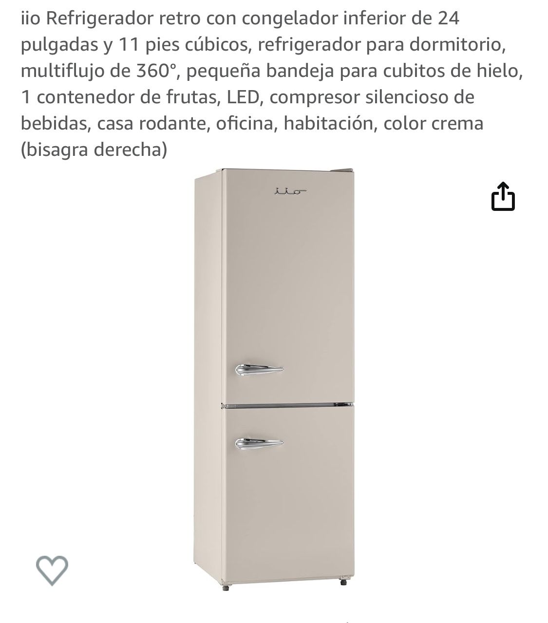 Refrigerador retro con congelador inferior de 24 pulgadas y 11 pies cúbicos, refrigerador para dormitorio, multiflujo de 360°, pequeña bandeja par