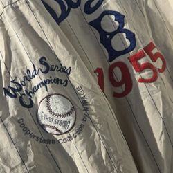 Vintage Mirage First String Authenthic Sportswear MLB Brooklyn Dodgers 1955 World Series Reversible Baseball Jacket Cream X Blue medium